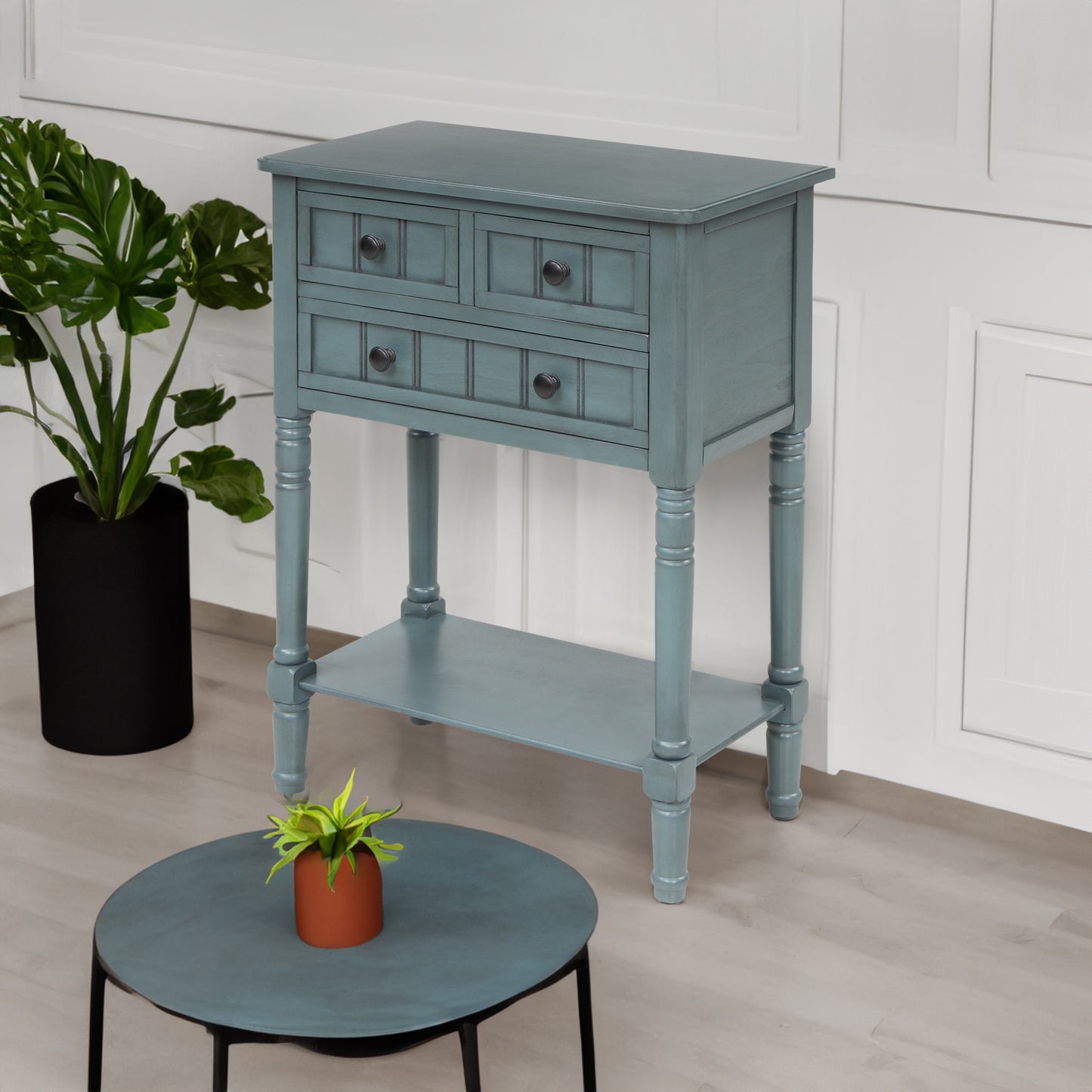 Vimora™ - Narrow Console Table with Storage Drawers and Bottom Shelf in Navy