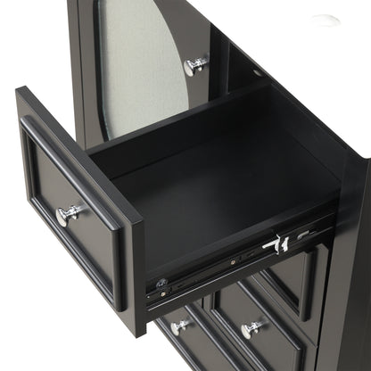 Vimora™ - Black Bathroom Vanity with Sink, Solid Wood, 3 Drawers & Moru Glass Door