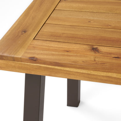 Vimora™ - Acacia Wood Dining Table with Rustic Metal Legs, Natural Brown Grey Finish
