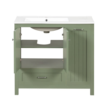 Vimora™ - 36-Inch Green Bathroom Vanity with Sink, Solid Wood & MDF, Modern Design, Ample Storage