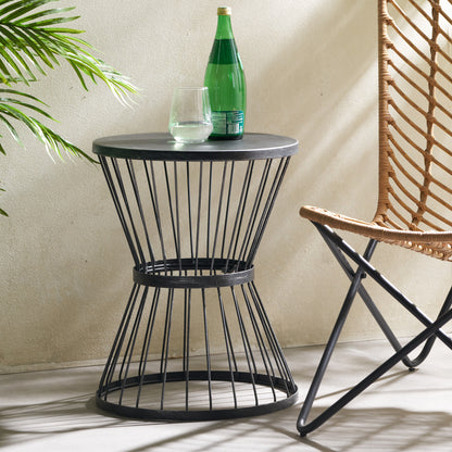 Vimora™ - Matte Black Iron Hourglass End Table for Outdoor Spaces