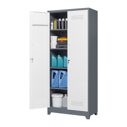 Vimora™ - Lockable Metal Storage Cabinet, Tall Cleaning Tool Organizer