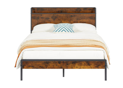 Vimora™ - Rustic Brown Full Size Bed Frame with Charging Station & USB Ports
