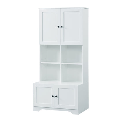 Vimora™ - Tall White Bathroom Storage Cabinet with 4 Doors and Adjustable Shelves