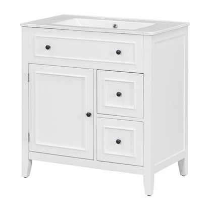 Vimora™ - 30" White Bathroom Vanity with Sink, Solid Wood Cabinet & Drawers, Modern Design
