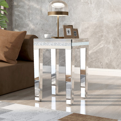 Vimora™ - Modern Glass Mirrored Silver End Table with Adjustable Height Legs
