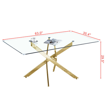 Vimora™ - Gold Modern Rectangular Glass Dining Table for 6 - Stylish & Durable