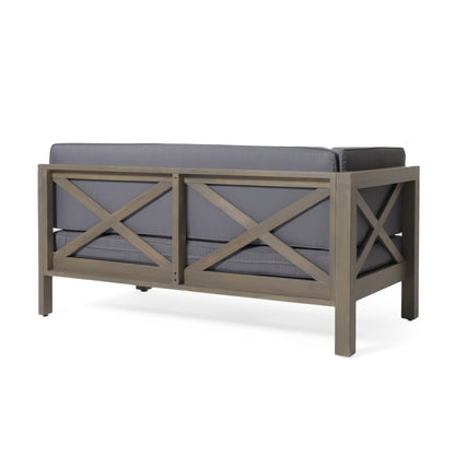Vimora™ - Dark Grey Acacia Wood X-Back Corner Bench Set for 4 with Water-Resistant Cushions