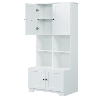 Vimora™ - Tall White Bathroom Storage Cabinet with 4 Doors and Adjustable Shelves
