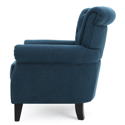 Vimora™ - Springfield Tufted Navy Blue Fabric Club Chair with Nailhead Trim and Cushion
