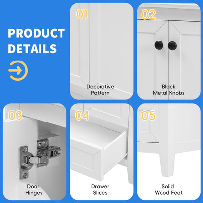 Vimora™ - 24" White Bathroom Vanity with Sink, Solid Wood & MDF, Ample Storage, Modern Design