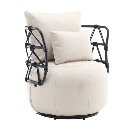 Vimora™ - Beige Upholstered Tufted Accent Chair with Metal Stand for Living Room and Office