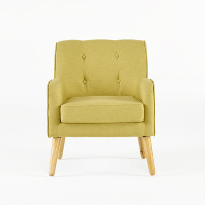 Vimora™ - Yellow Mid-Century Modern Arm Chair with Tufted Back and Birch Wood Legs