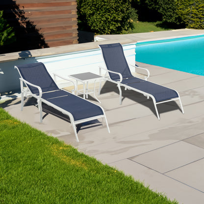 Vimora™ - Classic White-Blue 3-Piece Patio Lounge Chair Set with Adjustable Backrests