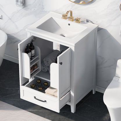 Vimora™ - 24" White Bathroom Vanity with Sink, Solid Wood & MDF, Ample Storage, Modern Design