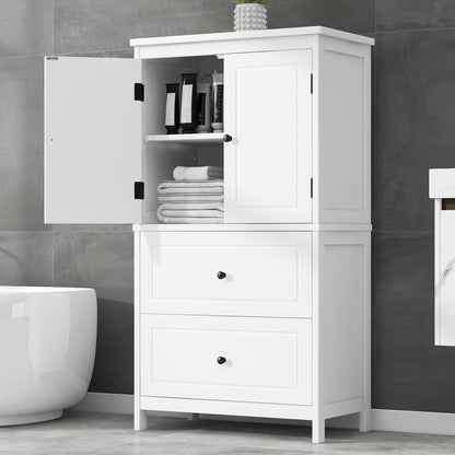 Vimora™ - White Bathroom Storage Cabinet with Adjustable Shelf, Drawers & Anti-Tipping Design