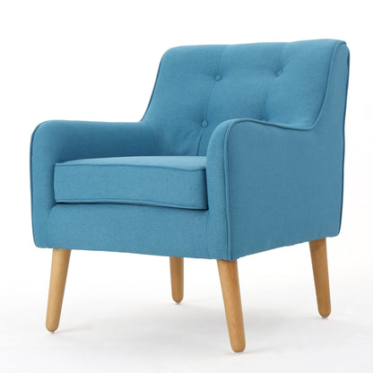 Vimora™ - Teal Mid-Century Modern Arm Chair with Tufted Back and Retro Wooden Legs