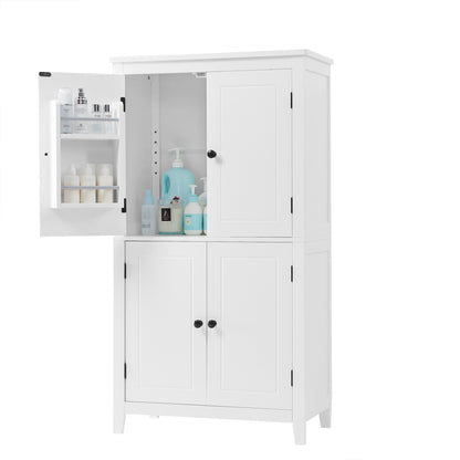 Vimora™ - Elegant White Bathroom Floor Storage Cabinet with Adjustable Shelves & 4 Doors