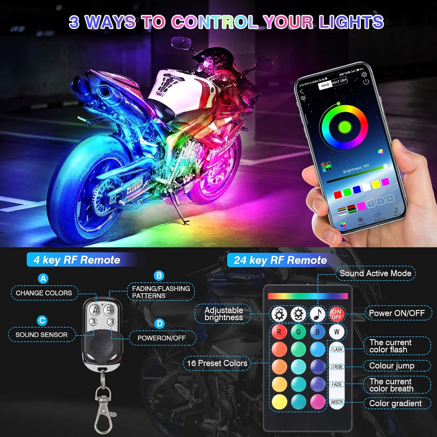 BrightGlow™ 12pcs Motorcycle LED Light Kit for Enhanced Safety and Style 1