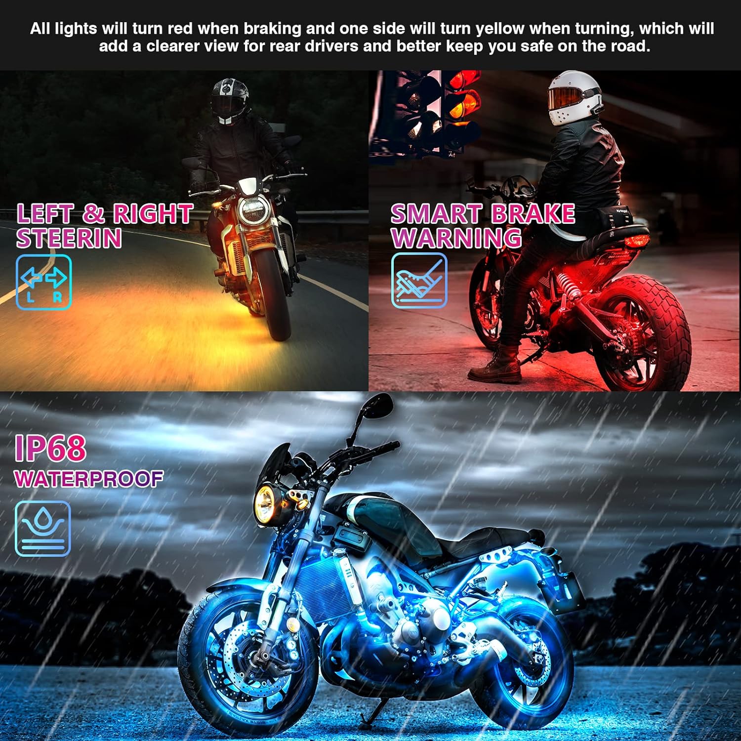 BrightGlow™ 12pcs Motorcycle LED Light Kit for Enhanced Safety and Style 2