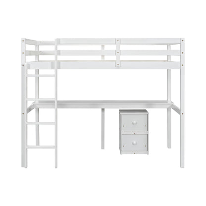 Vimora™ - Twin Loft Wood Bed with Built-in Desk, Storage Cabinet, Guardrails, and Ladder