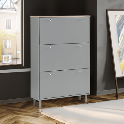 Vimora™ - Grey Narrow Design Shoe Cabinet with 3 Flip Drawers & Hooks