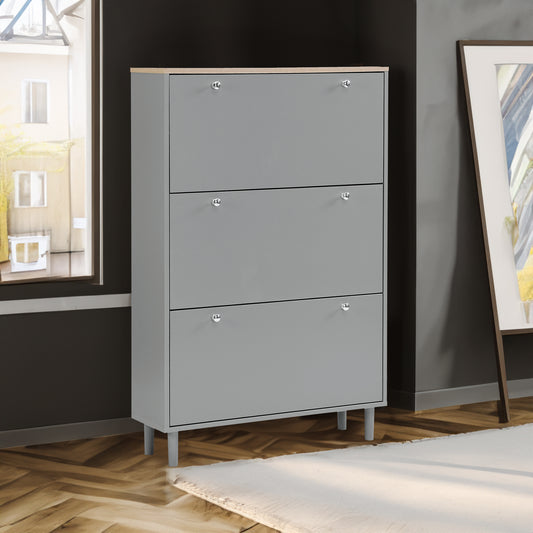 Vimora™ - Grey Narrow Design Shoe Cabinet with 3 Flip Drawers & Hooks