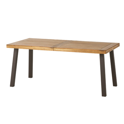 Vimora™ - Acacia Wood Dining Table with Rustic Metal Legs, Natural Brown Grey Finish