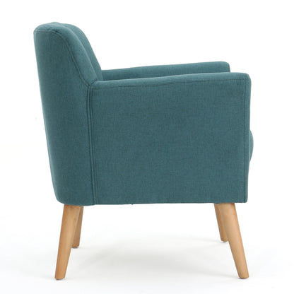 Vimora™ - Mid Century Modern Teal Fabric Club Chair with Birch Wood Legs