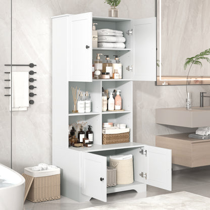 Vimora™ - Tall White Bathroom Storage Cabinet with 4 Doors and Adjustable Shelves