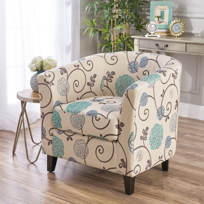 Vimora™ - White and Blue Fabric Club Chair with Birch Wood Legs