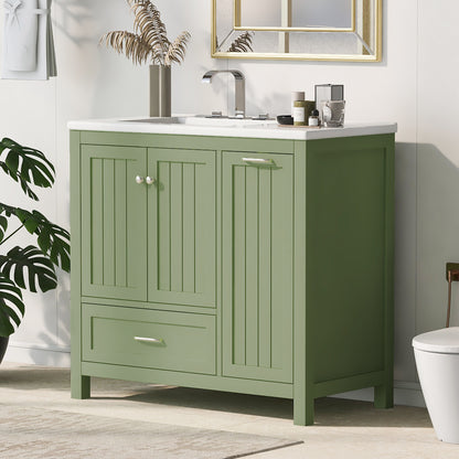 Vimora™ - 36-Inch Green Bathroom Vanity with Sink, Solid Wood & MDF, Modern Design, Ample Storage