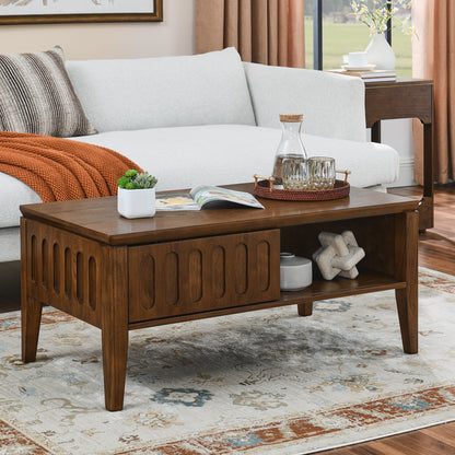 Vimora™ - Mid Century Modern Fluted Coffee Table with Storage, Solid Wood Legs, Vintage Charm
