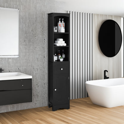 Vimora™ - Tall Black Freestanding Bathroom Cabinet with Drawer & Adjustable Shelves
