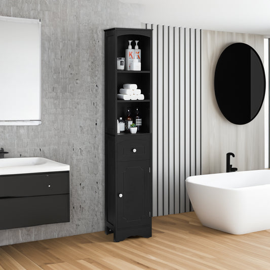 Vimora™ - Tall Black Freestanding Bathroom Cabinet with Drawer & Adjustable Shelves