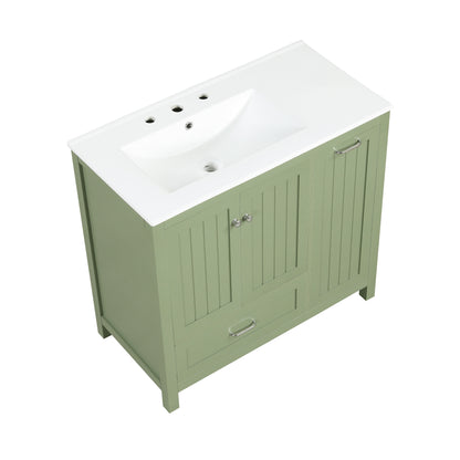 Vimora™ - 36-Inch Green Bathroom Vanity with Sink, Solid Wood & MDF, Modern Design, Ample Storage