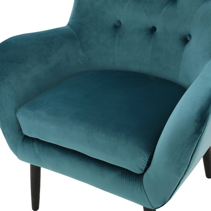 Vimora™ - Teal Velvet Wingback Arm Chair with Tufted Design