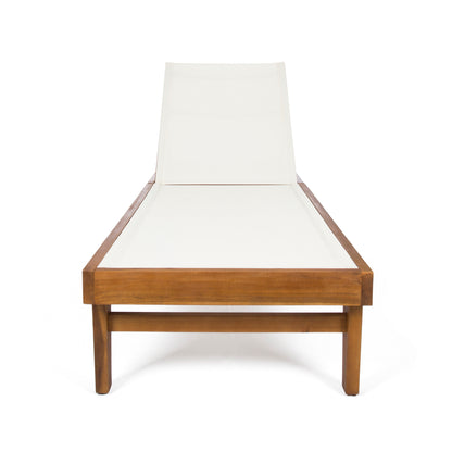 Vimora™ - Summerland Teak Chaise Lounge with White Mesh for Outdoor Relaxation