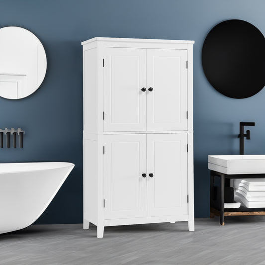 Vimora™ - Elegant White Bathroom Floor Storage Cabinet with Adjustable Shelves & 4 Doors