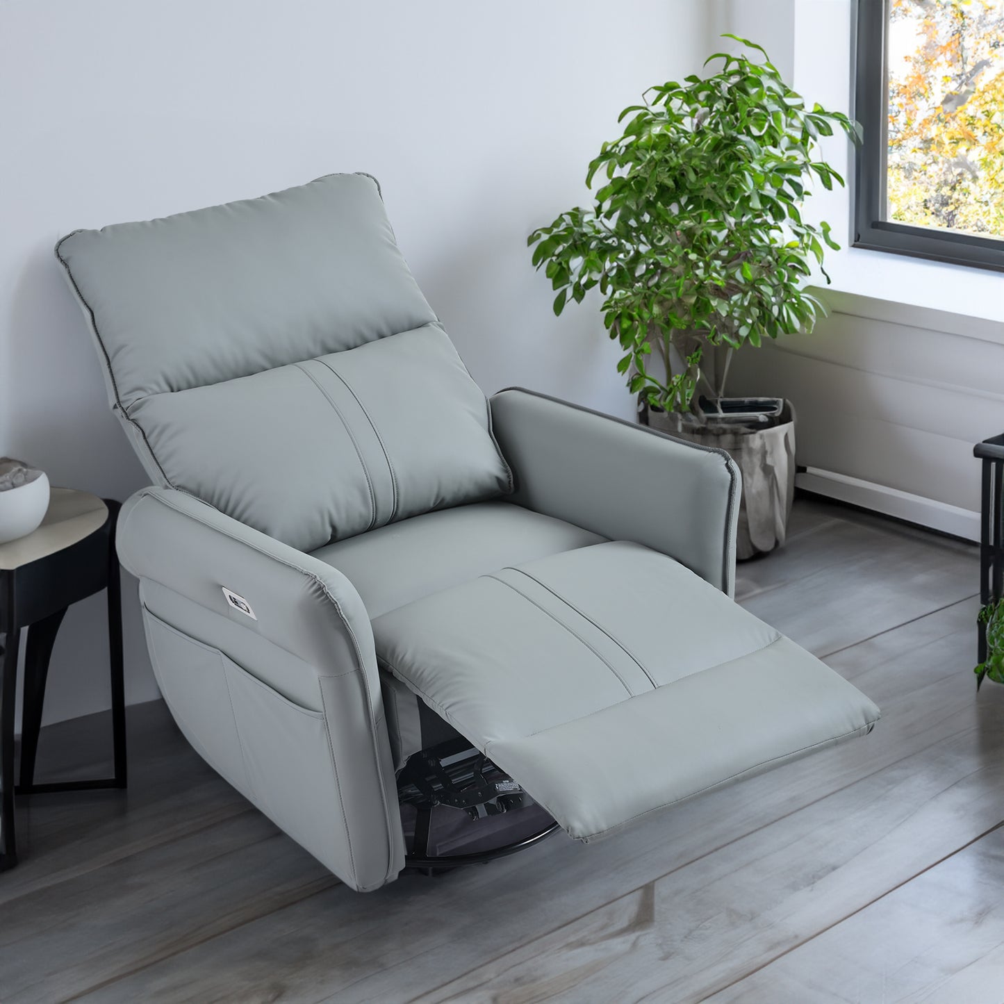 Vimora™ - Blue-Gray Power Swivel Rocker Recliner Chair