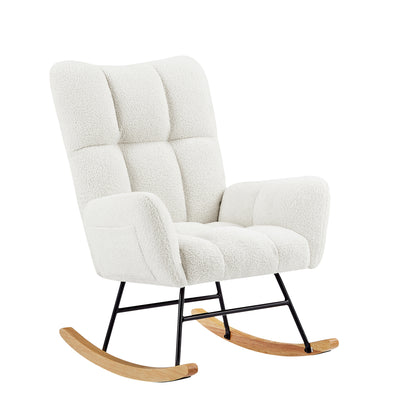 Vimora™ - Off White Teddy Fabric Rocking Chair with Metal Frame and Comfortable Design