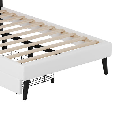 Vimora™ - Twin Size Upholstered Princess Bed with Crown Headboard and Storage Drawers, Pink/White