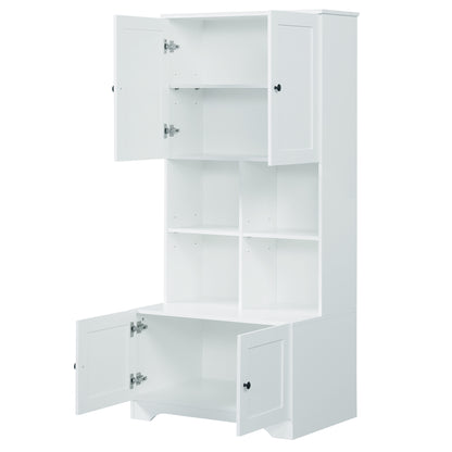 Vimora™ - Tall White Bathroom Storage Cabinet with 4 Doors and Adjustable Shelves