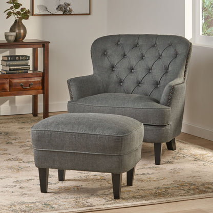 Vimora™ - Contemporary Grey Fabric Club Chair and Ottoman Set for Modern Living Room