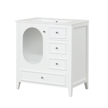 Vimora™ - White Bathroom Vanity with Sink, 3 Drawers, Solid Wood & MDF Cabinet