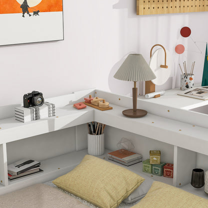 Vimora™ - Full Bed with L-shaped Bookcases and Storage Drawers in White