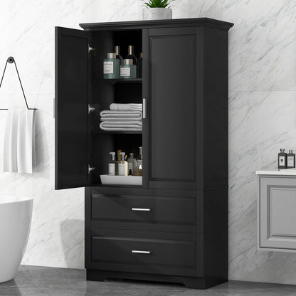Vimora™ - Tall Black Bathroom Storage Cabinet with Adjustable Shelf and Drawers
