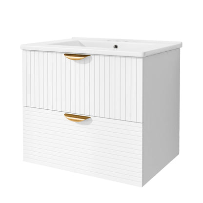 Vimora™ - Modern 24-Inch White Wall-Mounted Bathroom Vanity with 2 Drawers