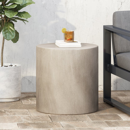 Vimora™ - Light Gray Lightweight Concrete Side Table with Modern Cylindrical Design
