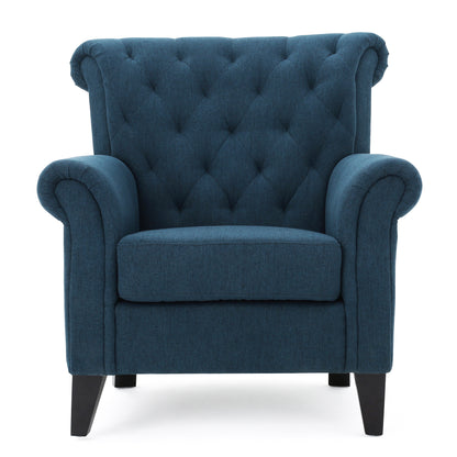 Vimora™ - Springfield Tufted Navy Blue Fabric Club Chair with Nailhead Trim and Cushion